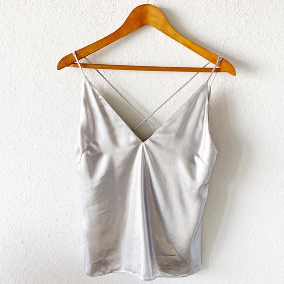 H&M Tops - Silver Metallic Cross Back Silky V-Neck Camisole